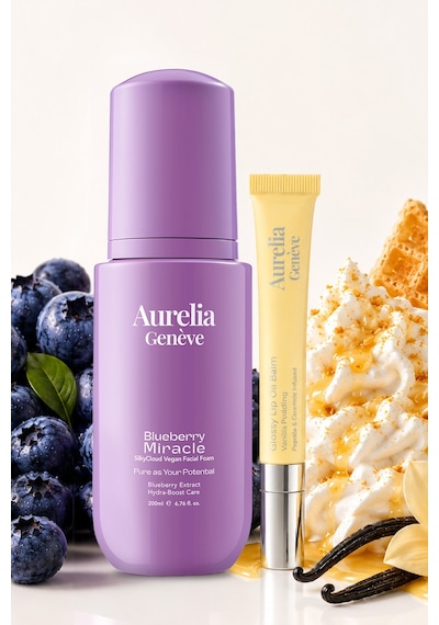 Aurelia Genève Glowface & Gloss Duo Nemlendirici Vegan Yüz Temizleme Köpüğü + Nemlendirici Etkili Renkli Lip Balm Seti