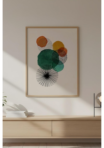 Huhuli Ahşap Çerçeveli Geometrik Desenli Minimalist Tablo Huhu633