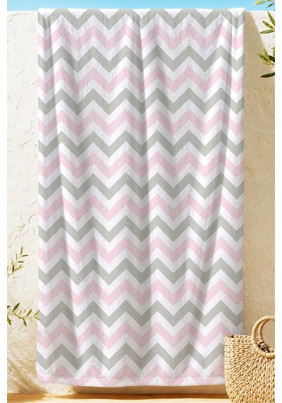 Zikzak Geometrik Modern Plaj Havlusu - Pastel Pembe Gri Minimalist Havuz Deniz Banyo Sahil Örtüsü Kumlu Bahçe