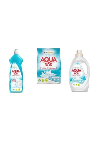 Aquabor Doğal Mineralli Elde Bulaşık + 4 Kg Beyaz + Sıvı Beyaz 3 Lü Set