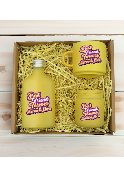 Bk Gift Kişiye Özel İsimli Dtf Best Friend Temalı Sarı Kahve Fincanı & Kolonya & Mum Hediye Seti-3, Arkadaşa Hediye, Doğum Günü Hediyesi Kobitmeyencom