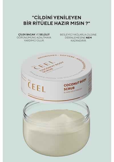 The Ceel Hindistan Cevizi Özlü Nemlendirici, Besleyici, Batık Giderici ve Arındırıcı Vücut Peelingi 275 gr