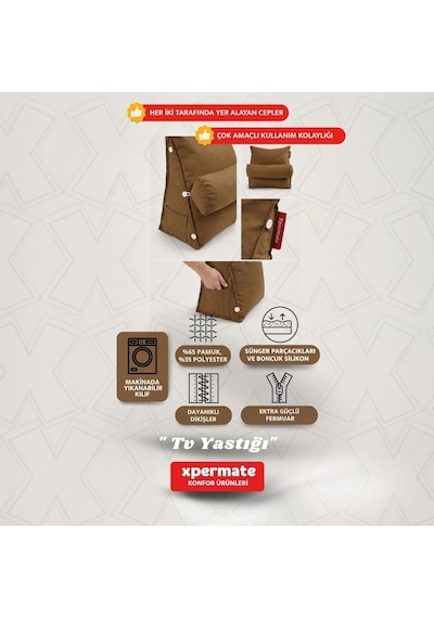 Xpermate Sırt, Bel, Boyun Destekli TV Okuma Yastığı Ameliyat Sonrası Kahverengi