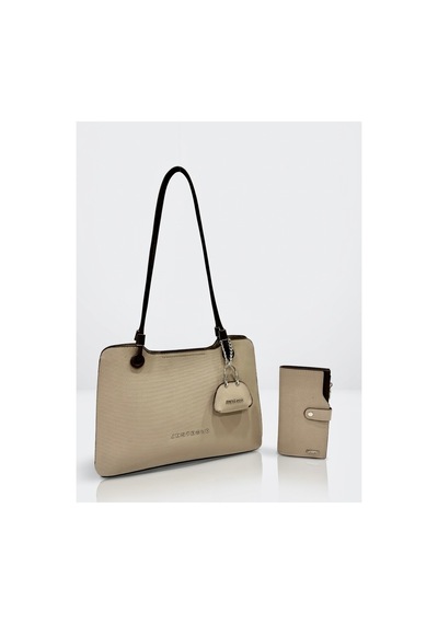 Just Polo Kadın Büyük Boy Premium Gümüş Logolu El Çantası Ve Cüzdanı Kombin Tote Bag Ebat : 22 X 34 Cm Kum Kahve Kombin