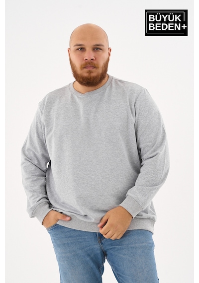 Superlife Erkek Büyük Beden Bisiklet Yaka İnce Sweatshirt Regular Fit %64 Pamuklu Spr26bsw956 Açık Gri Melanj