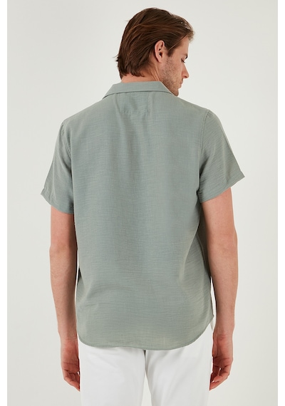 Buratti Keten Görünümlü Kısa Kollu Apaş Yaka Regular Fit Erkek Gömlek Cf23S116775 Mint