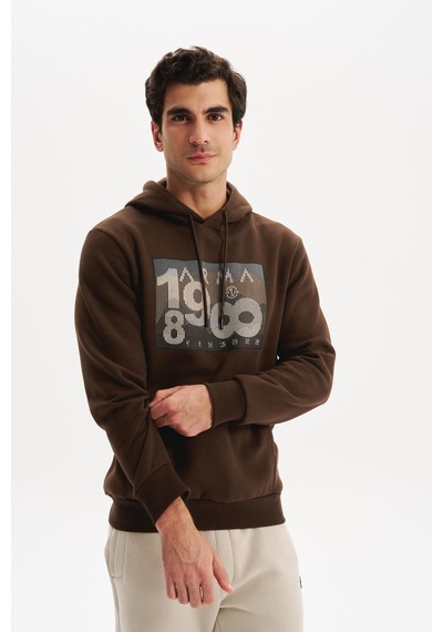 AR-MA Arma Erkek Kapüşonlu Kanguru Cepli 3 İplik Baskılı Şardonlu Regular Fit Sweatshirt K30254628702 Kahverengi