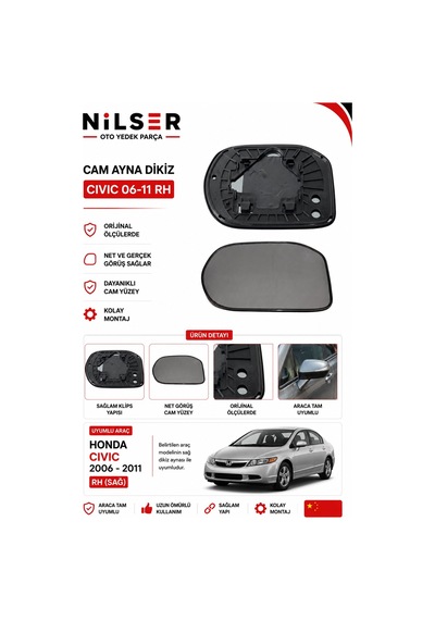 Honda Civic Dikiz Ayna Cam Sağ Dış 2006-2011