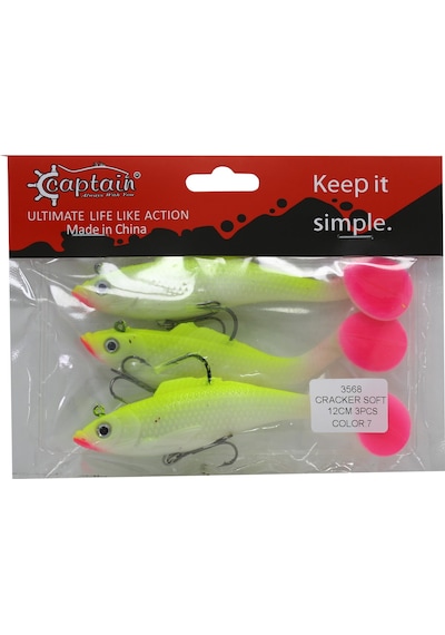 Captain 3568 Cracker Soft 12cm Levrek Turna Silikonu 3'lü Set Suni Balık 07