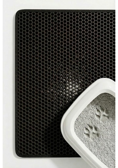 Cleanpaw Premium Kedi Tuvalet Önü Paspası, Çift Katmanlı Kedi Kumu Toplayıcı, Geniş Delikli, Kolay Temizlenir Siyah, 50 X 50