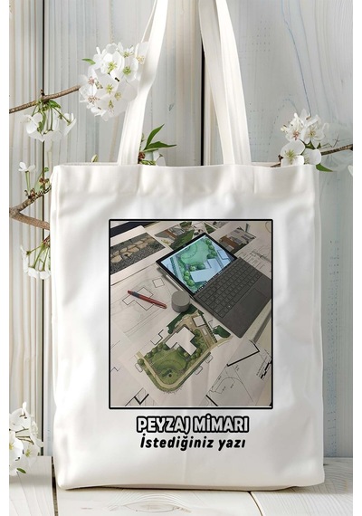 Art Hediye Peyzaj Mimarı Baskılı Bez Omuz Çantası Kişiye Özel Model 2 Çok Renkli