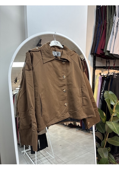 Nirva Butik Kadın Kısa Düğmeli Trenç Taba