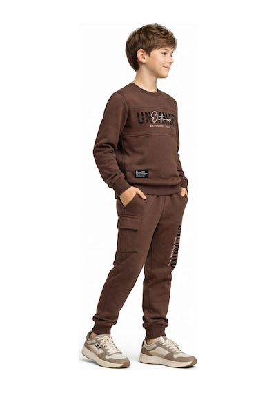 Baglan Erkek Çocuk Önü Baskılı Sweatshirt Ve Eşofman Alt Takım Bgl-st05247 Vizon