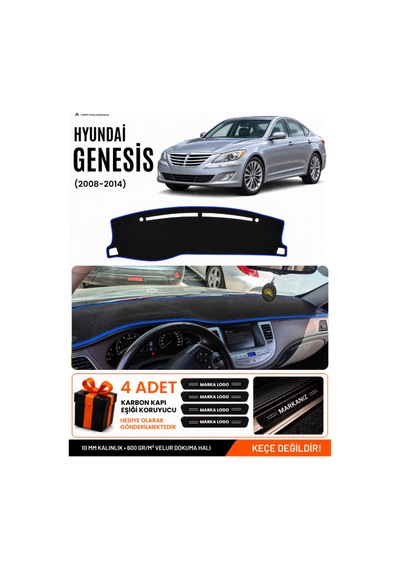 Hyundai Genesis 2008-2014 Uyumlu Torpido Örtüsü, Torpido Kılıfı - Siyah-mavi - Hu020