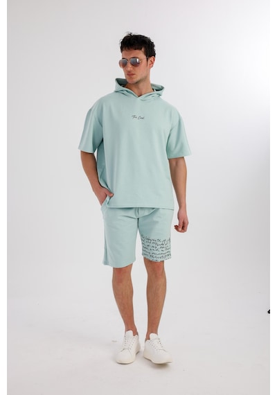 Oceano Kapüşonlu Sweatshirt & Şort Takım - Açık Yeşil Yeşil