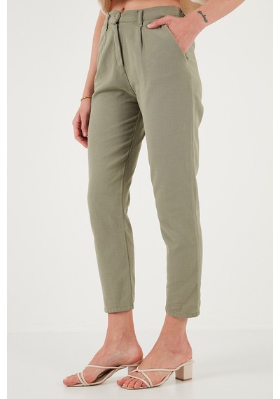 Lela Pamuklu Slim Fit Normal Bel Düz Paça Bayan Pantolon 668Y5121 Haki