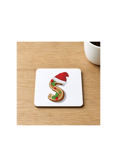 Kurabiye S Harfi Baskılı 9x9 Cm Kare Mdf Bardak Altlığı Ahşap Çok Renkli
