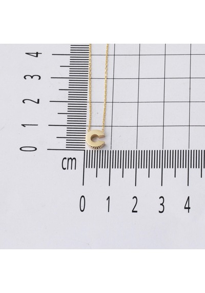C Harfi Taşsız Minimal Harf Altın Kolye 14 Ayar