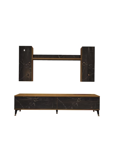Decoraktiv Eko 7 Mdf Std Gold Tv Ünitesi Tv Sehpası Pera - Siyah Mermer