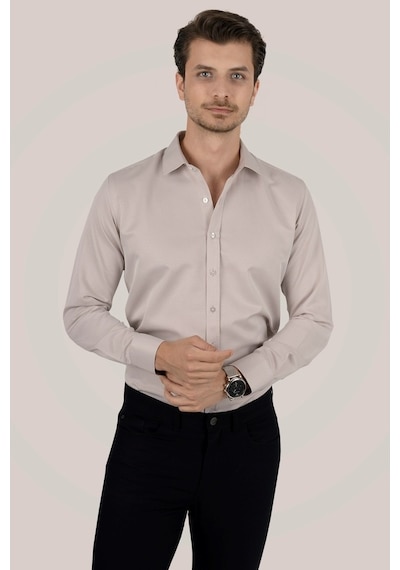 Sütlü Kahve Slimfit Erkek Gömlek Kahverengi