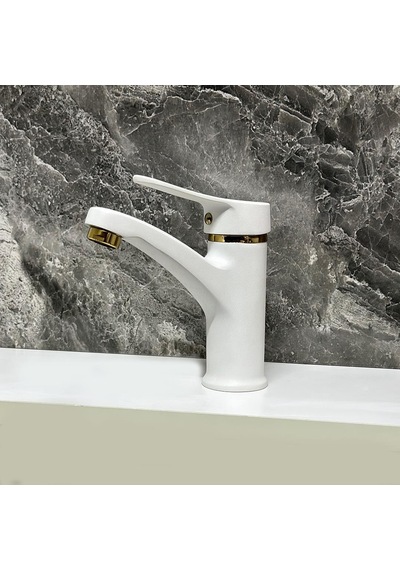 Inventa Yüksek Gövde Lavabo Bataryası Altın - Beyaz