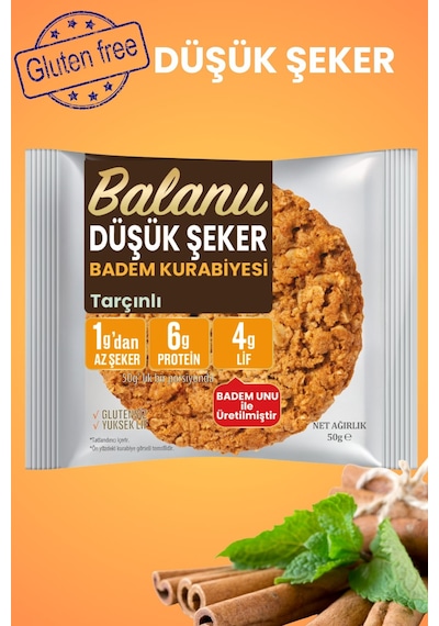 Balanu Düşük Şekerli Tarçınlı Badem Kurabiyesi 50gr X3 Adet