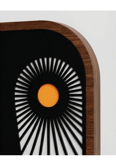 El Yapımı Soyut Baykuş Duvar Dekoru - Siyah Turuncu Ahşap Panel, Göz Motifli Modern Sanat Mdf 1