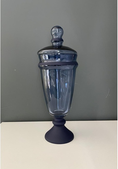 Decorıum Kapaklı Ayaklı Vazo Yarı Mat Kobalt 36 Cm