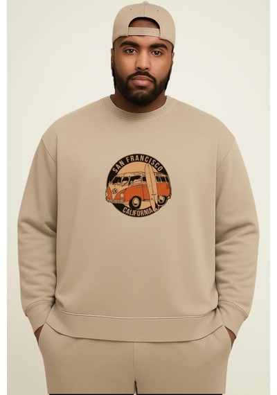 Benroma 3 İplik Penye Wos Wos Baskılı Büyük Beden Unisex Sweatshırt Çok Renkli