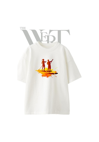 Paddle Boarding Tasarım Baskılı Ünisex Beyaz Oversize T-shirt