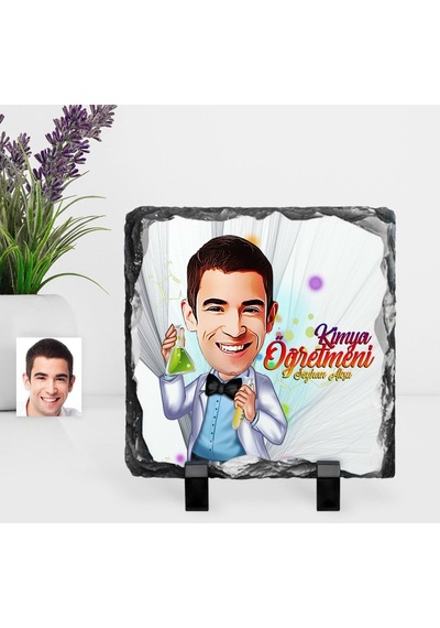 Kişiye Özel Bay Kimya Öğretmeni Karikatürlü Dekoratif Doğal Taş - 3