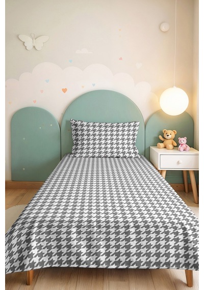 Gri Geometrik Genç Odası Tek Kişilik Pike Takımı - Modern Kazayağı 160x220 Cm Kapitone Yatak Örtüsü Turuncu