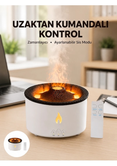 Mey İthalat Alev Efektli Buhar Makinesi Aromaterapi, Nemlendirme Ve Işık Modlu Tasarım Yeni Nesil