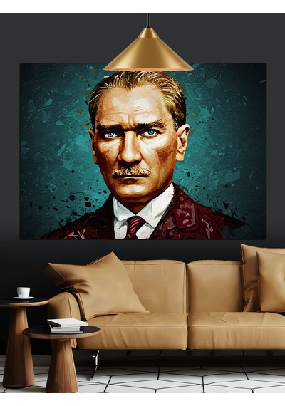 Yeşil Fonlu Atatürk Portresi Dekoratif Kanvas - Mdf Ahşap Tablo
