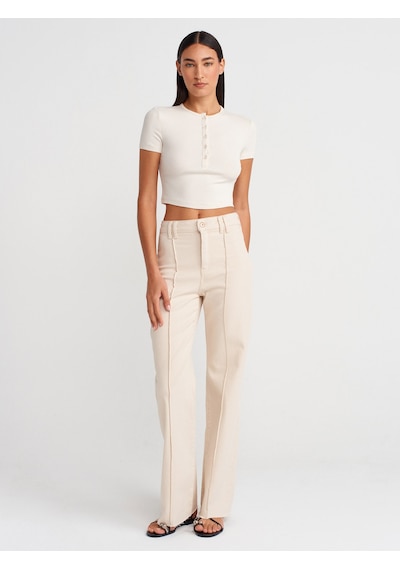 Dilvin 31647 Düğme Detaylı Crop Top-taş Taş