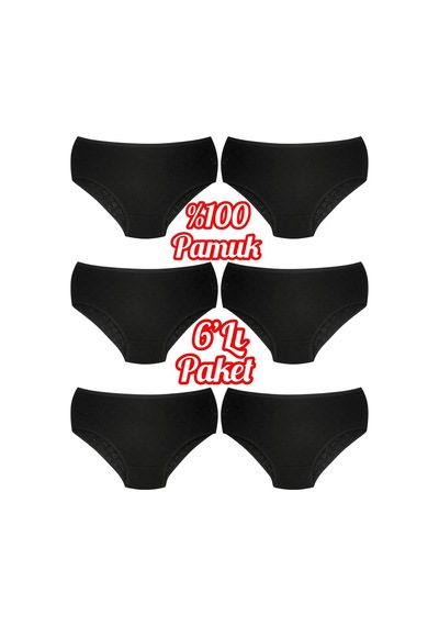 6'lı Paket % 100 Pamuk Kalpli Yüksek Bel Bato Kadın Külot Ozt6100 Siyah