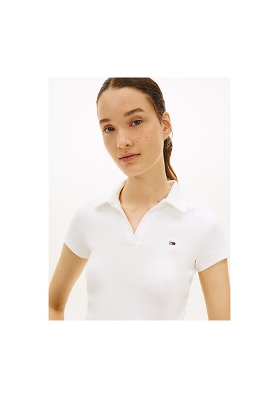 Tommy Hilfiger Kadın Tjw Slim Rib Polo T-shirt-16410 Ekru Tommy Hilfiger Kadın Tjw Slim Rib Polo T-shirt-16410 Ekru