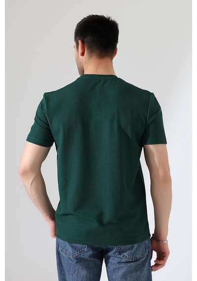 Erkek Fitilli Slim Fit Bisiklet Yaka Düz Renk T-shirt YESIL
