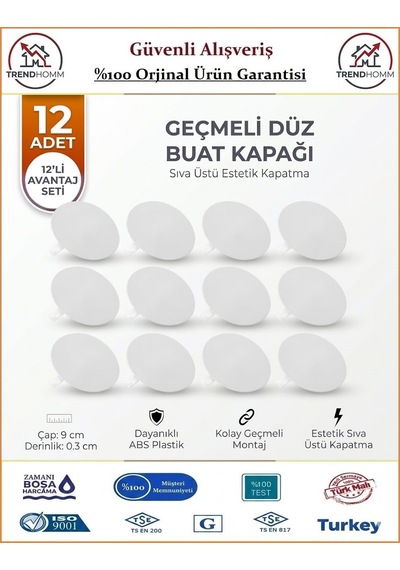 Trendhomm Buat Kapağı - Düz - Beyaz - 12 Adet