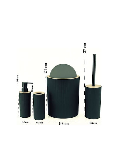 Arvale Quardi Banyo Seti Modern Çizgili - 7 Litre Kova 4 Parça Banyo Çöp Kovası Seti Gri