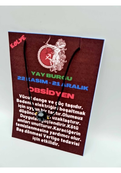 Sertifikalı Yay Burcu Obsidyen Taşı Doğal Taş Kolye Çok REnkli
