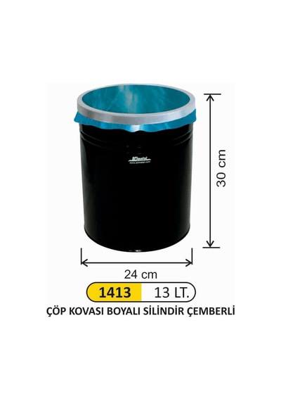 Ofis Tipi Çöp Kovası Boyalı Çemberli 13 Litre Siyah