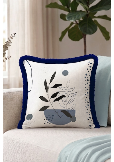 Soyut Botanik Desen Saçaklı Yastık Kılıfı - Yaprak İskandinav Mavi Lacivert Püsküllü Kırlent Kılıfı Uzak Rota Halo Soyut Botanik Desen Saçaklı Yastık Kılıfı - Yaprak İskandinav Mavi Lacivert Püsküllü Kırlent Kılıfı Uzak Rota Halo