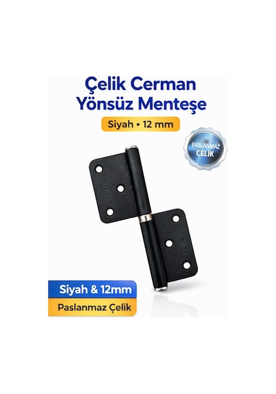 Çelik Cerman Yönsüz Kapı Menteşesi Siyah 12 Mm Paslanmaz Çelik Kapı Menteşesi