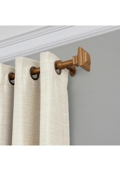 Elrene Home Fashions Florence Tek Perde Çubuğu, Yığılmış Kare Süslü, 2,54 Cm Çap, Yumuşak Altın , 28 X 48 Diğer