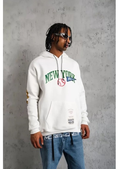 Veraura Lifestyle Erkek Baskılı Kapüşonlu Sweatshirt - Beyaz