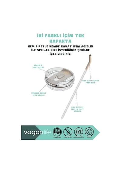 Tumbler 950ml Pipetli/pipetsiz Kullanım Fonksiyonel Kulplu Paslanmaz Çelik Termos Açık Mavi 50 x 22