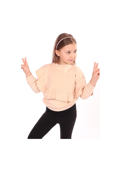 Toontoy Kız Çocuk Oversize Bisiklet Yaka Düşük Omuz Asimetrik Sweatshirt - Fırfır Detaylı & 2 İplik Bej Toontoy Kız Çocuk Oversize Bisiklet Yaka Düşük Omuz Asimetrik Sweatshirt - Fırfır Detaylı & 2 İplik Bej