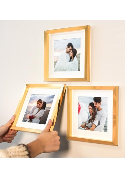 Bk Gift Yapışkanlı Sök Tak Paspartulu Klasik Kare 3lü Çerçeve-gold Renk, Arkadaşa Hediye, Sevgiliye Hediye, Ev Hediyesi Kobitmeyencom34577 Bk Gift
