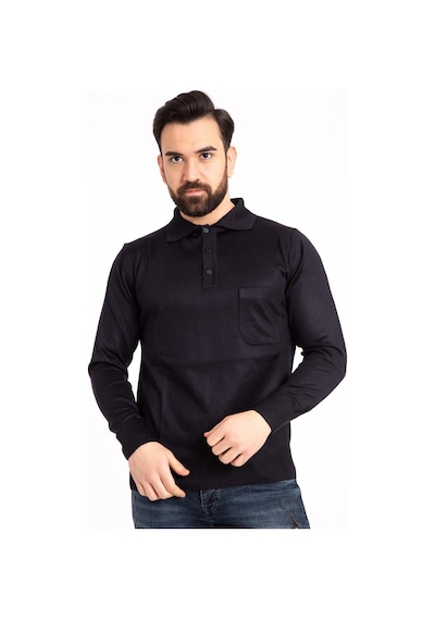 Nacar Store Erkek Lacivert Ince Yün Triko Örgü Polo Yaka Kazak